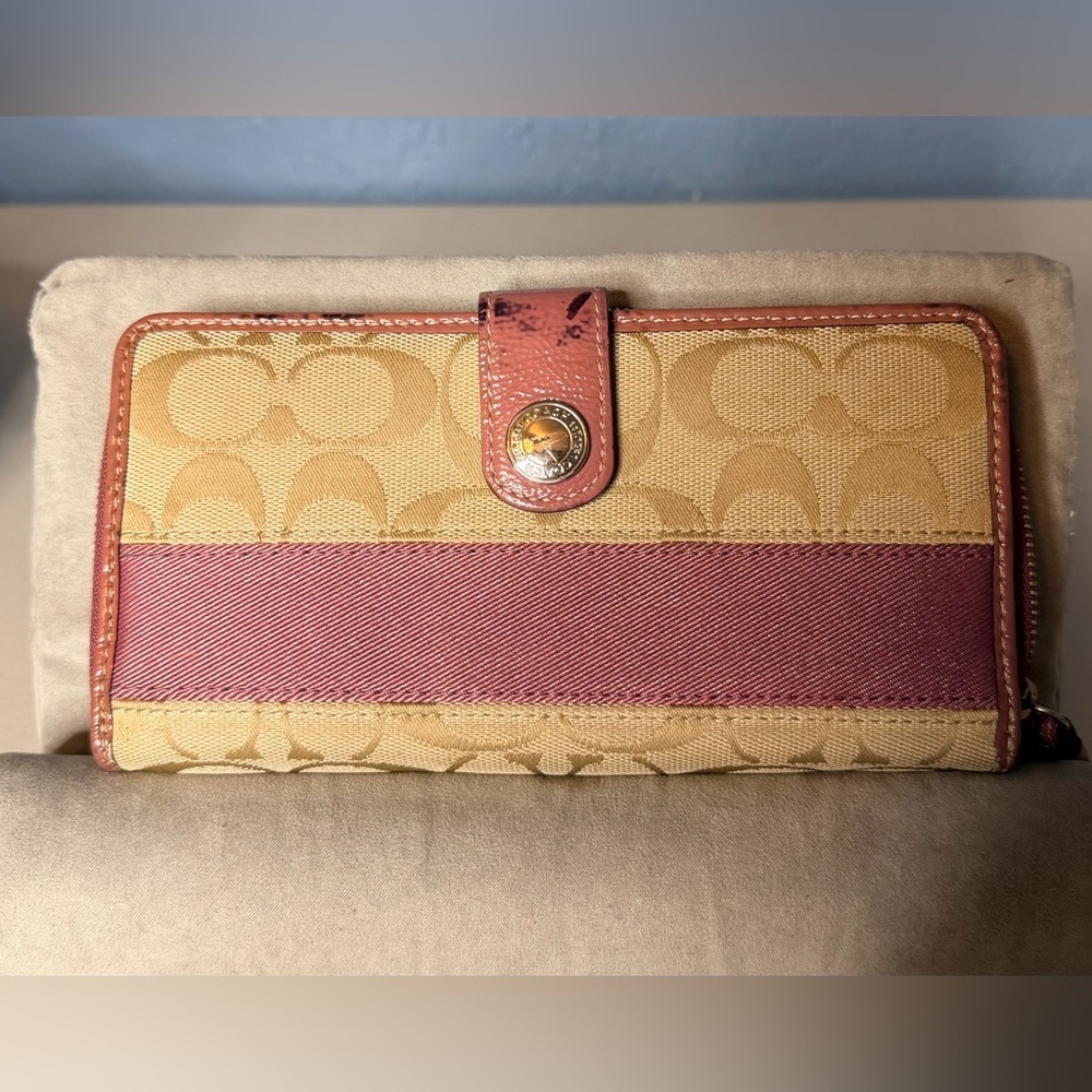 Coach Tan and Pink Signature Wallet